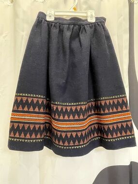 Il Gufo Navy Circle Skirt with Coral and Orange Geometric Bands